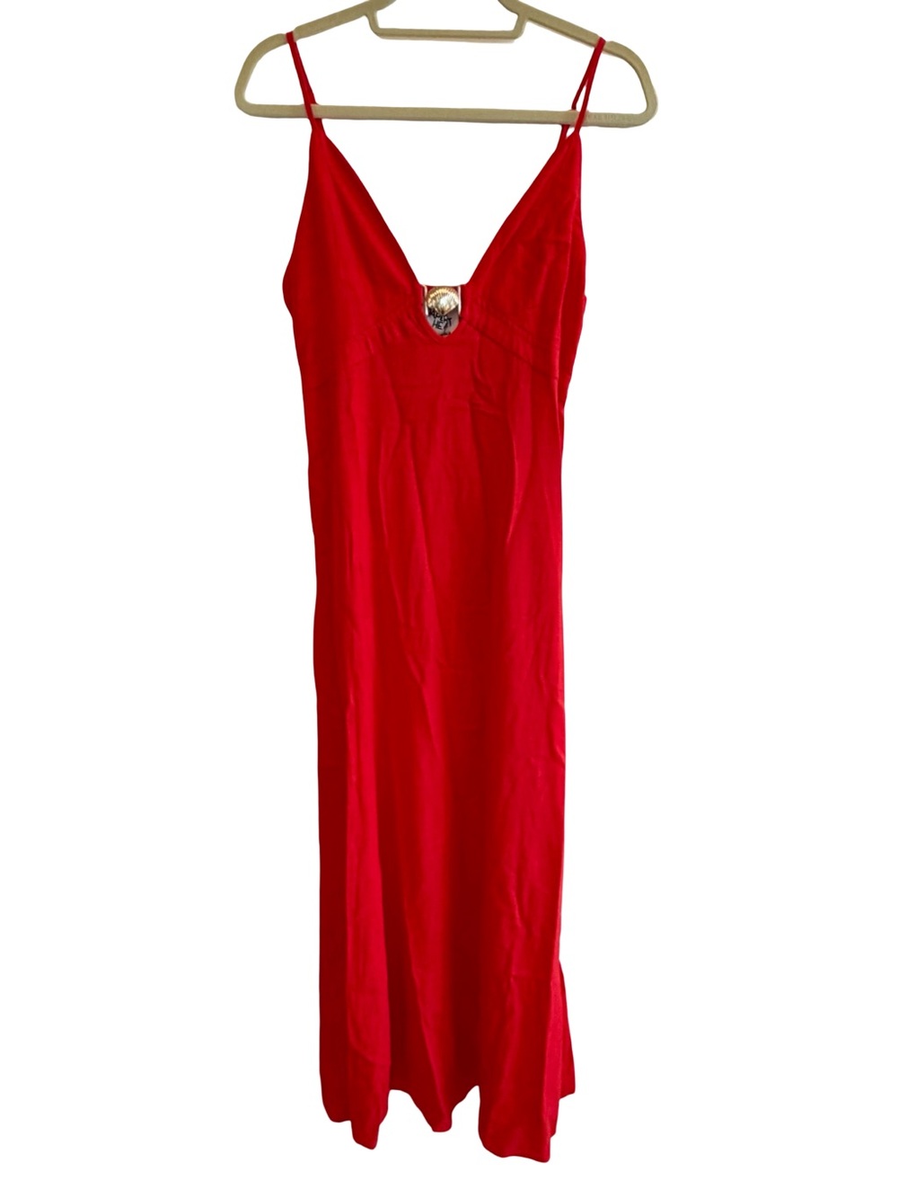 Paper Heart Anthropologie Linen Blend Shell Hardware Detail Maxi Dress Red M NWT - Picture 2 of 9